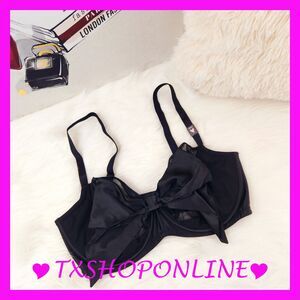 💗👙Victoria's Secret DREAM ANGELS Black Bow Satin Balconette Bra👙💗 NEW